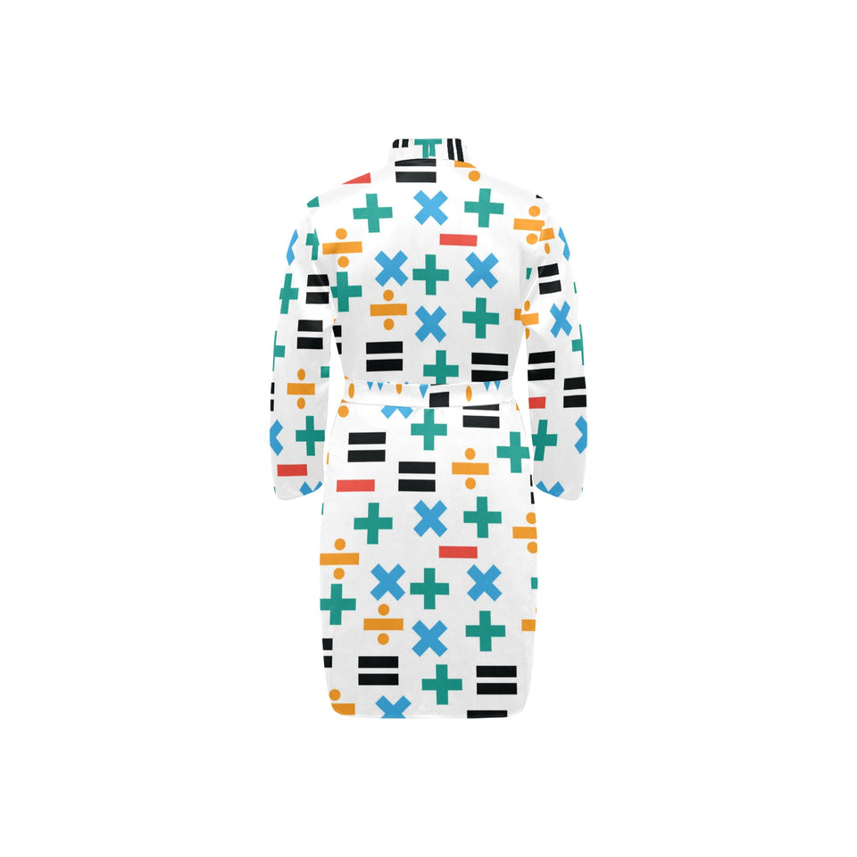Math Pattern Print Design 05 Men's Long Sleeve Belted Night Robe