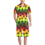 Canabis Marijuana Weed Pattern Print Design 03 Men's V-Neck Short Pajama Set