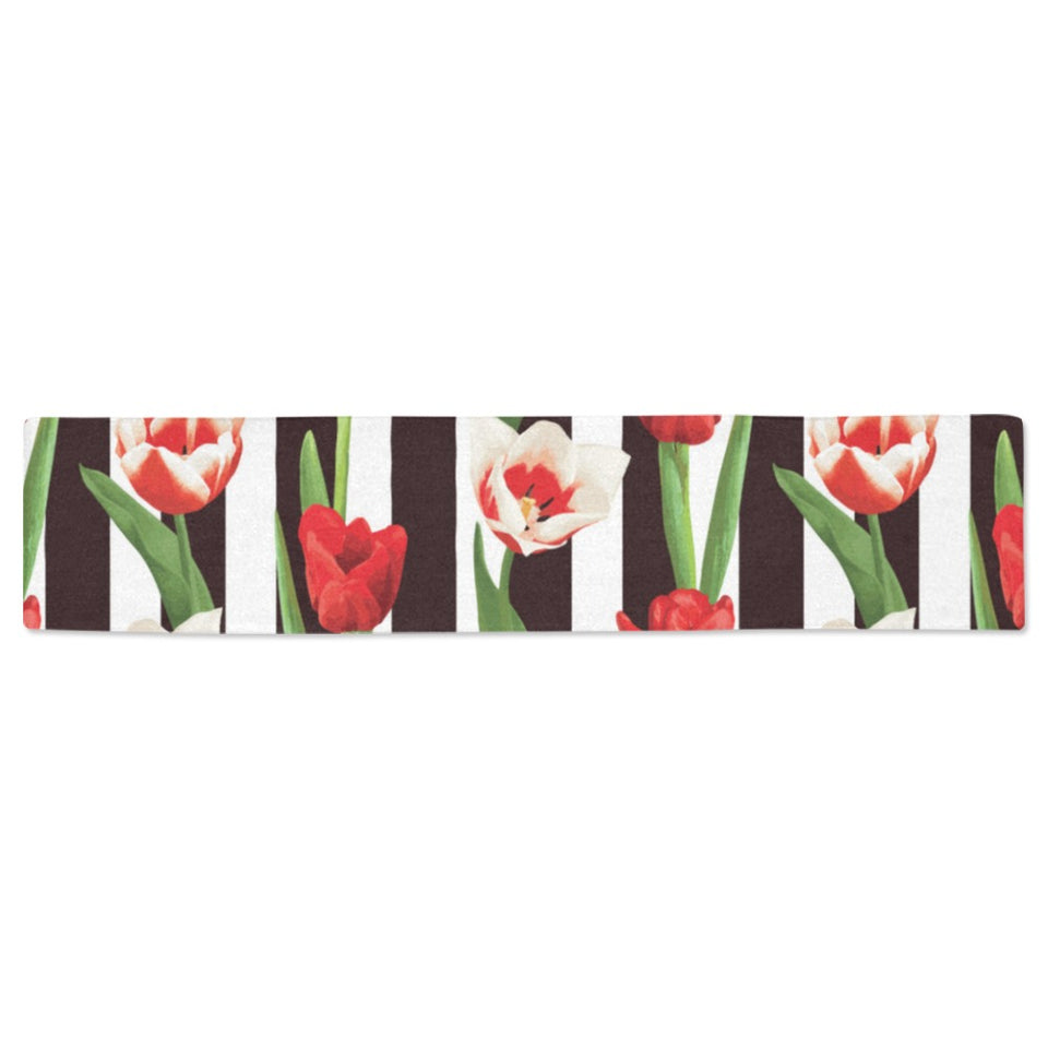red and white tulips pattern Table Runner