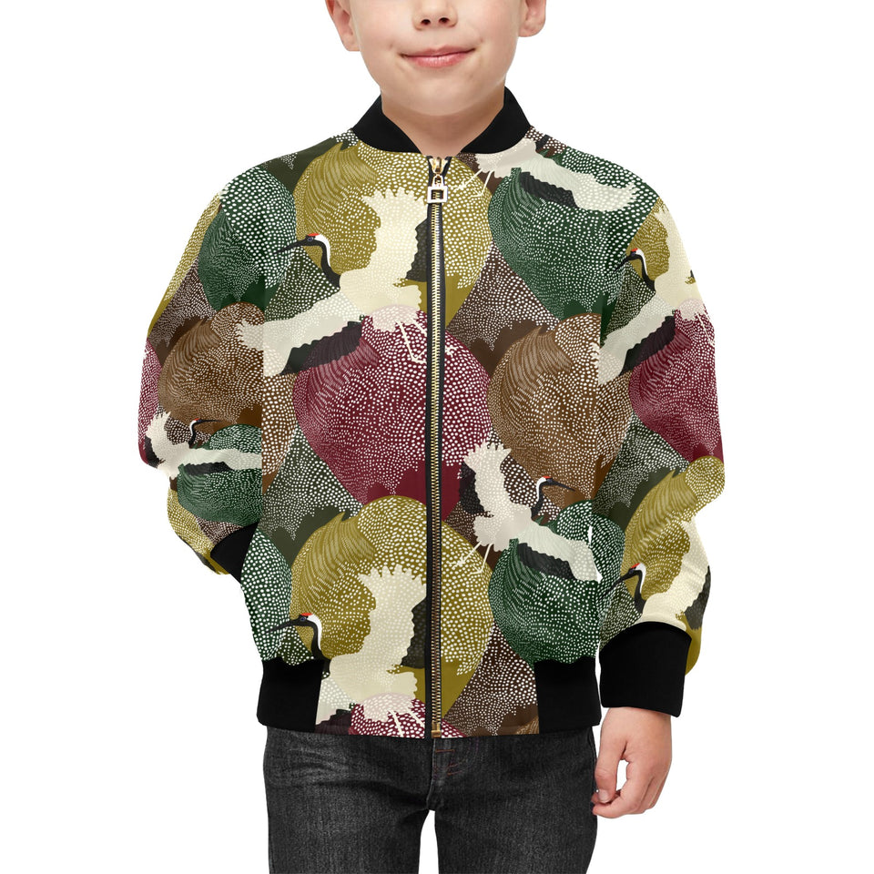 Japanese cranes flying forest dot pattern Kids' Boys' Girls' Bomber Jacket