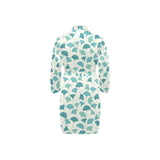 Green ginkgo leaves pattern Men's Long Sleeve Belted Night Robe