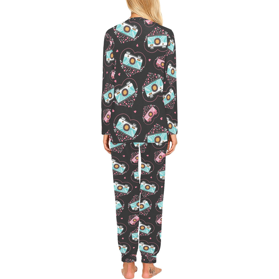 Camera Pattern Print Design 04 Women's All Over Print Pajama Set