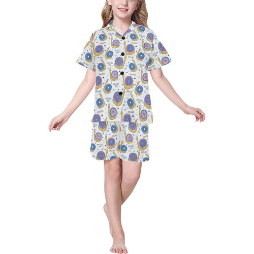 Snail Pattern Print Design 05 Kids' Boys' Girls' V-Neck Short Pajama Set