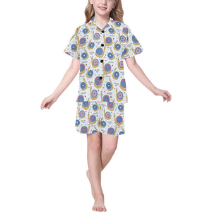 Snail Pattern Print Design 05 Kids' Boys' Girls' V-Neck Short Pajama Set