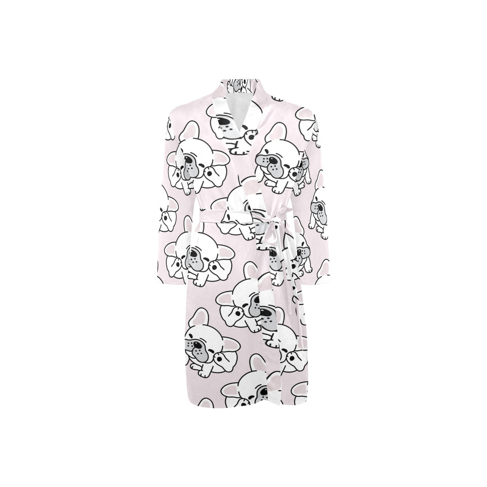 Cute french bulldog pattern Men's Long Sleeve Belted Night Robe