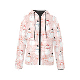 Cute snowman christmas tree snowpink background Women's Padded Hooded Jacket