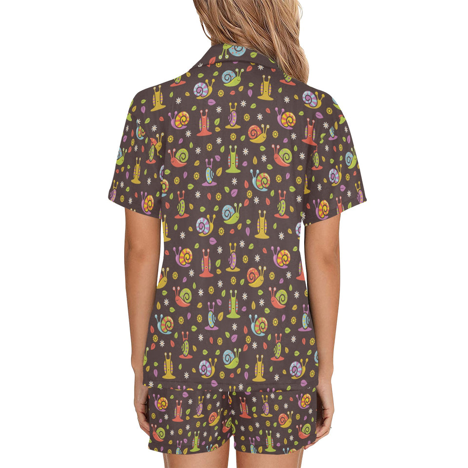 Snail Pattern Print Design 02 Women's V-Neck Short Pajama Set