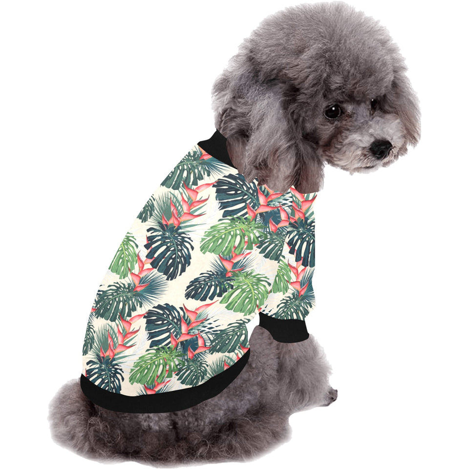heliconia flowers, palm and monstera leaves All Over Print Pet Dog Round Neck Fuzzy Shirt