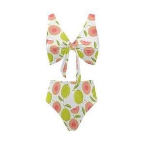 Guava pattern Chest Bowknot High Waisted Bikini Swimsuit