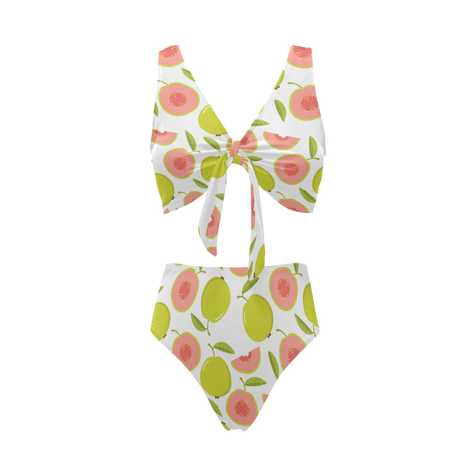 Guava pattern Chest Bowknot High Waisted Bikini Swimsuit