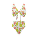 Guava pattern Chest Bowknot High Waisted Bikini Swimsuit