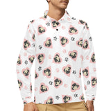 Cute pugs pink heart paw pattern Men's Long Sleeve Polo Shirt