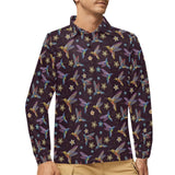 Hummingbird Pattern Print Design 04 Men's Long Sleeve Polo Shirt