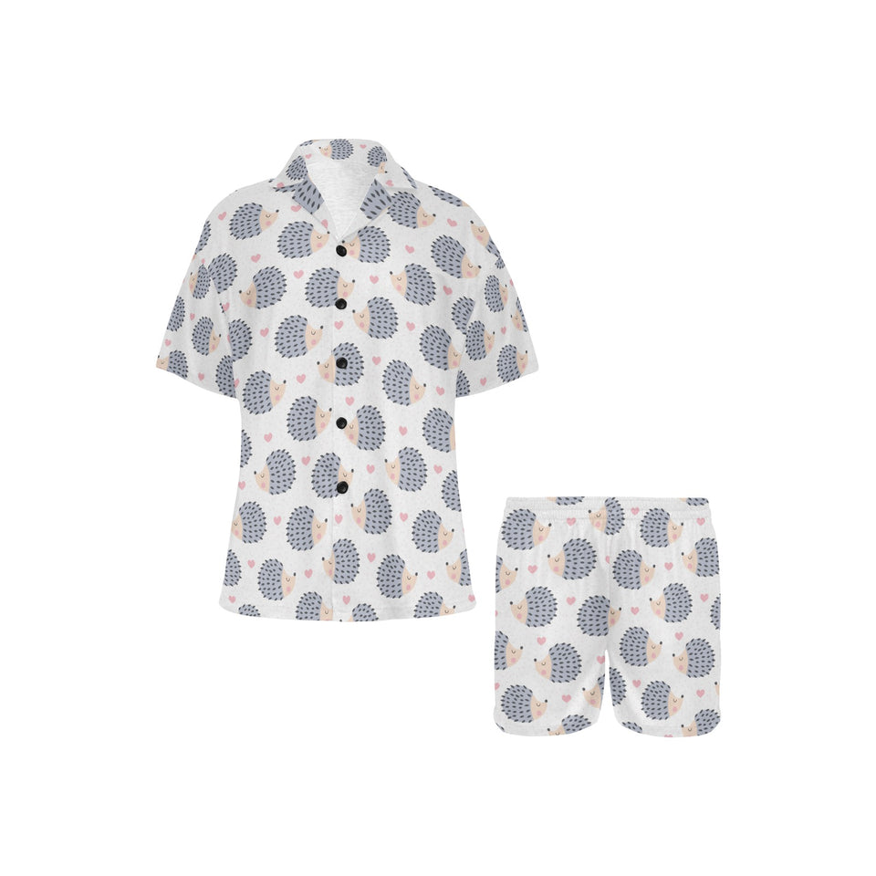 Hedgehog Pattern Print Design 04 Women's V-Neck Short Pajama Set