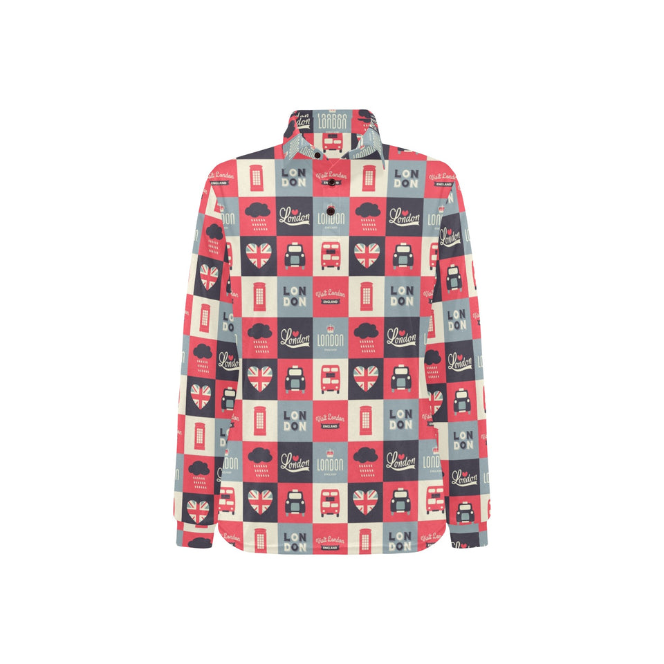 British Pattern Print Design 05 Women's Long Sleeve Polo Shirt