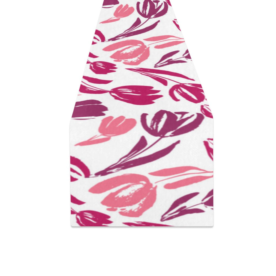 pink sketch tulip pattern Table Runner