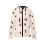 Cute bee flower pattern pink background Women's Padded Hooded Jacket