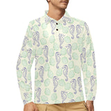 Seahorse shell pattern Men's Long Sleeve Polo Shirt