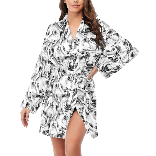 Greyhound Pattern Print Design 01 Women's Long Sleeve Belted Night Robe