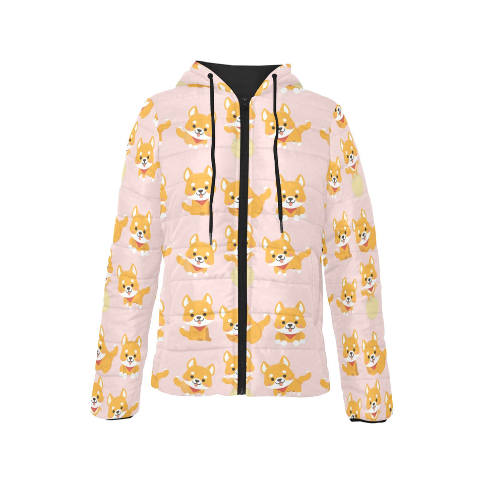 Cute shiba inu dog pattern Women's Padded Hooded Jacket