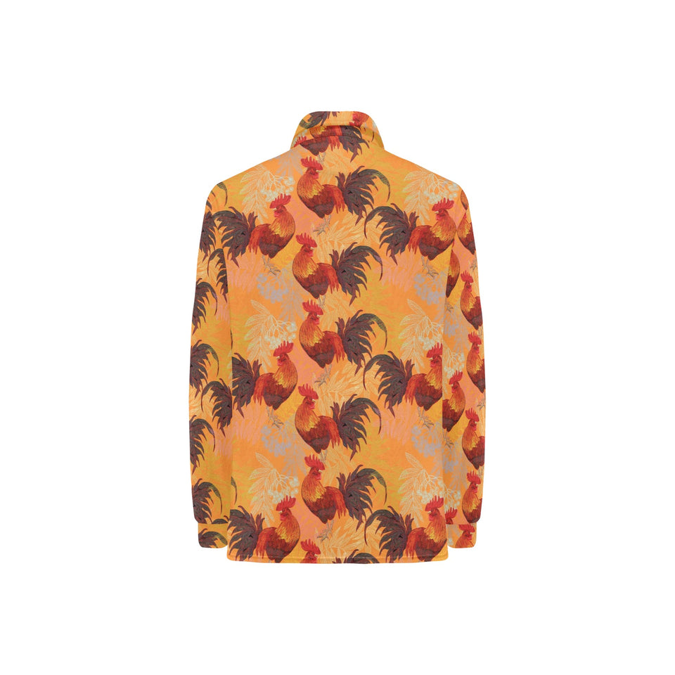 red rooster chicken cock pattern Women's Long Sleeve Polo Shirt