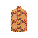 red rooster chicken cock pattern Women's Long Sleeve Polo Shirt