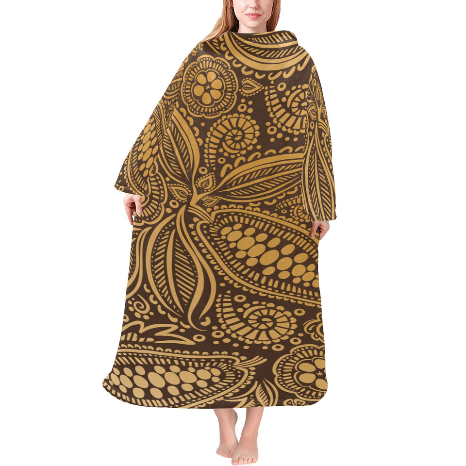 cacao beans tribal polynesian pattern background Blanket Robe with Sleeves