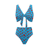 Ladybug Pattern Print Design 02 Chest Bowknot High Waisted Bikini Swimsuit