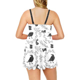 Crows floral wreath rabbit pattern Chest Sexy Pleated Two Piece Swim Dress