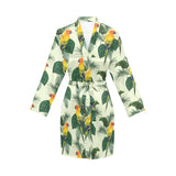 Beautiful parrot palm leaves pattern Women's Long Sleeve Belted Night Robe