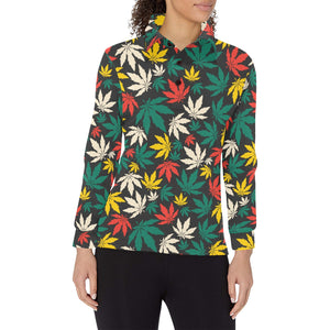 Canabis Marijuana Weed Pattern Print Design 02 Women's Long Sleeve Polo Shirt