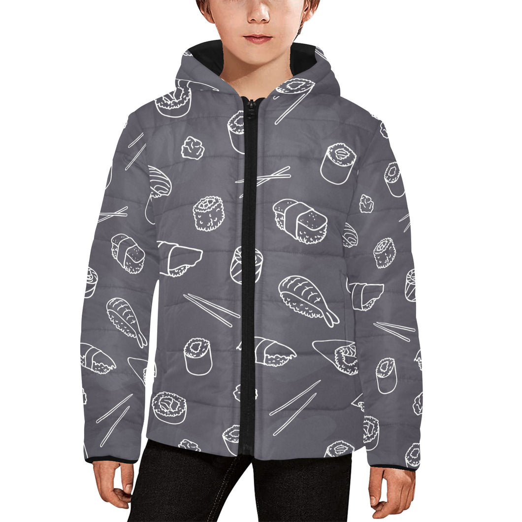 sushi pattern black background Kids' Boys' Girls' Padded Hooded Jacket