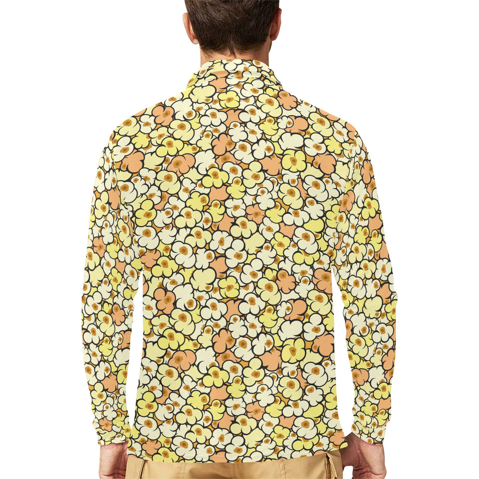 Popcorn Pattern Print Design 03 Men's Long Sleeve Polo Shirt