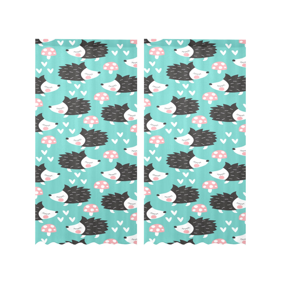 Hedgehog Pattern Print Design 03 Gauze Curtain