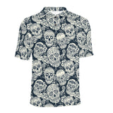Sugar skull black white pattern Men's All Over Print Polo Shirt