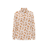 Cute Corgis Pattern pink background Women's Long Sleeve Polo Shirt