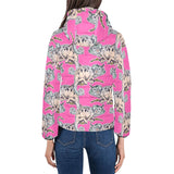 Chameleon lizard pattern pink background Women's Padded Hooded Jacket
