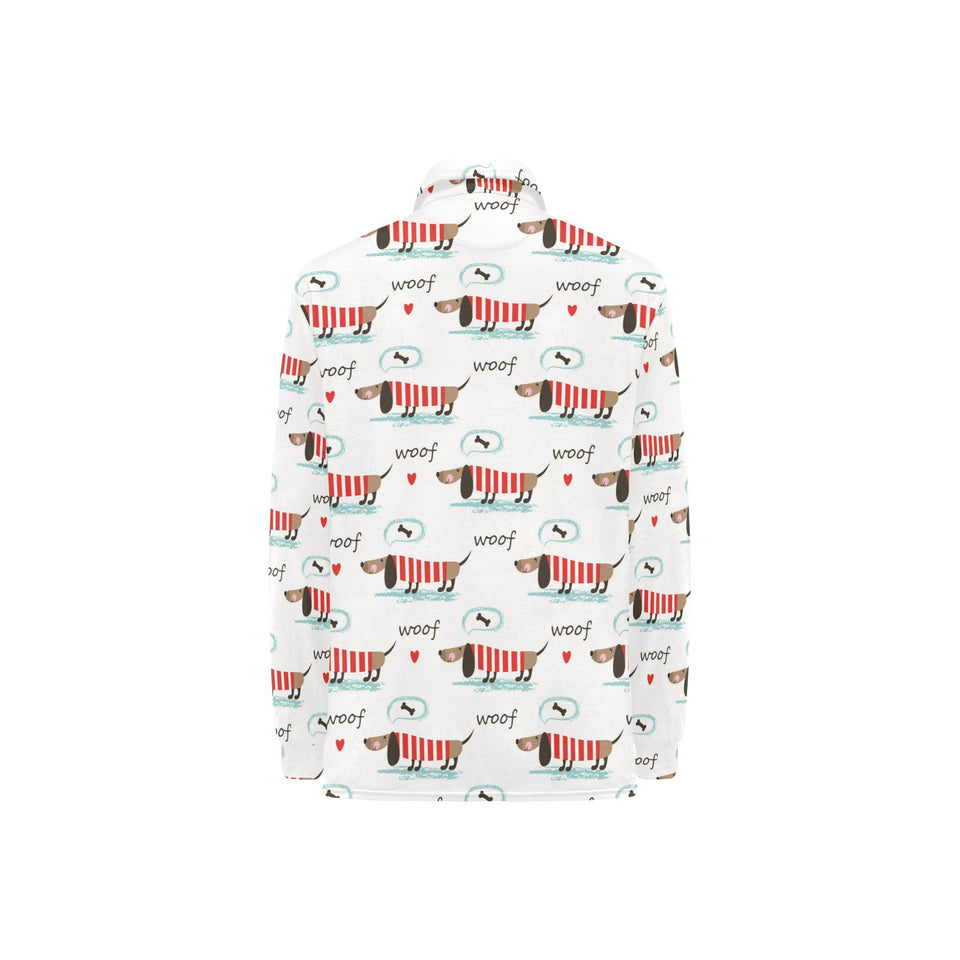 Cute dachshund bone pattern Women's Long Sleeve Polo Shirt