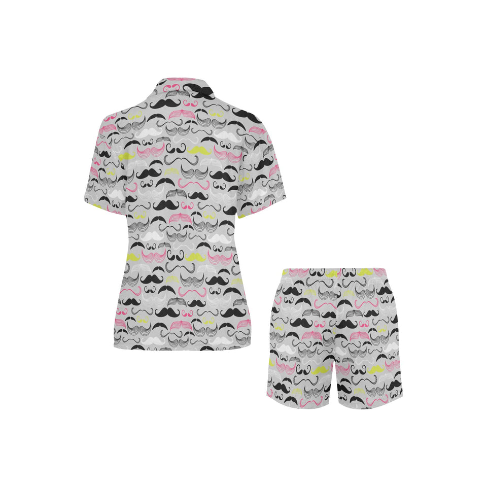 Mustache Beard Pattern Print Design 02 Women's V-Neck Short Pajama Set