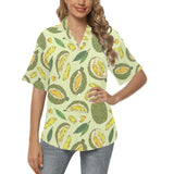 Durian leaves pattern background Women's All Over Print Hawaiian Shirt