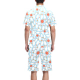 Bowling ball bowling pins blue blackground Men's V-Neck Short Pajama Set