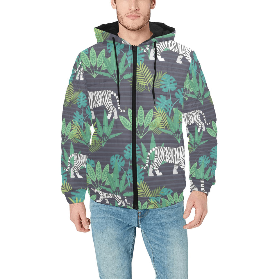 white bengal tigers tropical plant Men's Padded Hooded Jacket