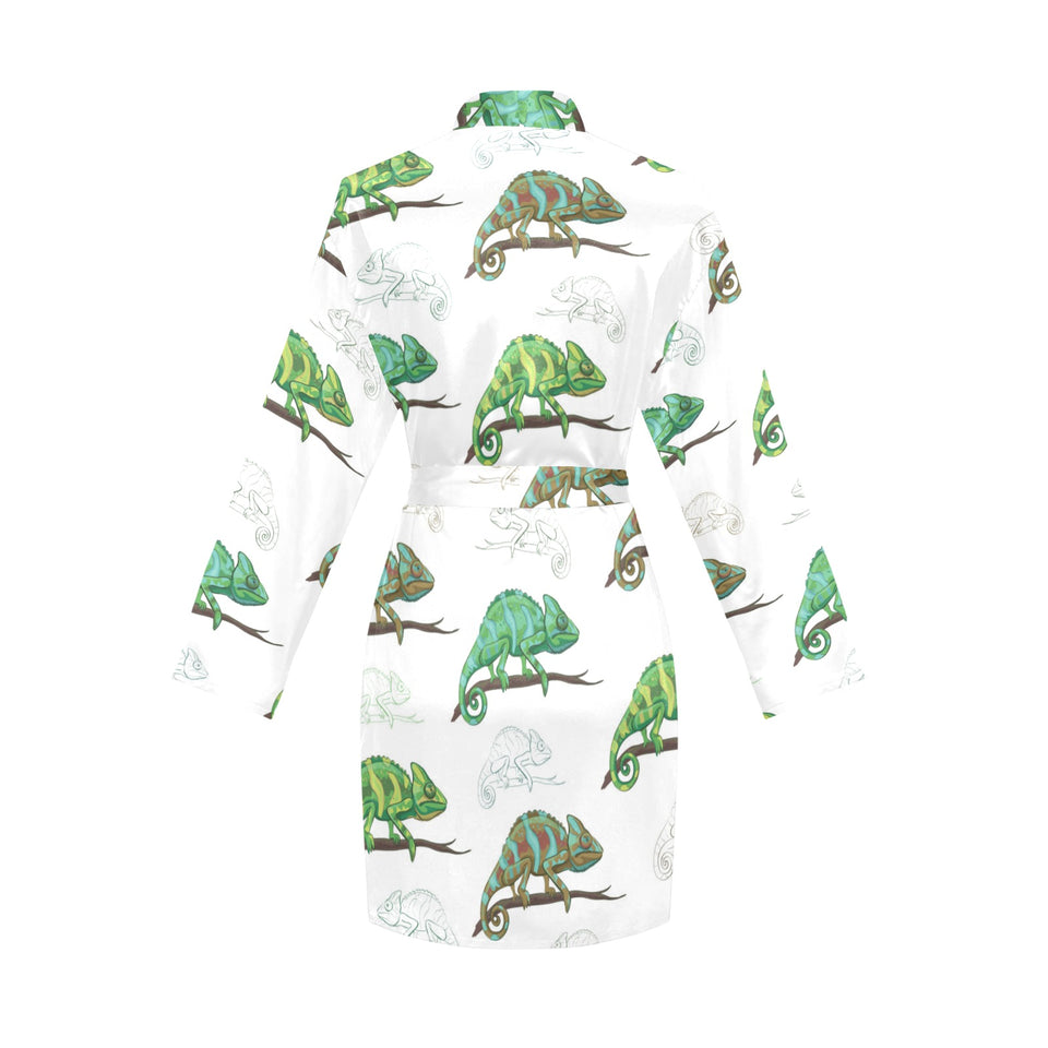 Chameleon lizard pattern Women's Long Sleeve Belted Night Robe