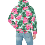 Watermelons tropical palm leaves pattern Men's Padded Hooded Jacket