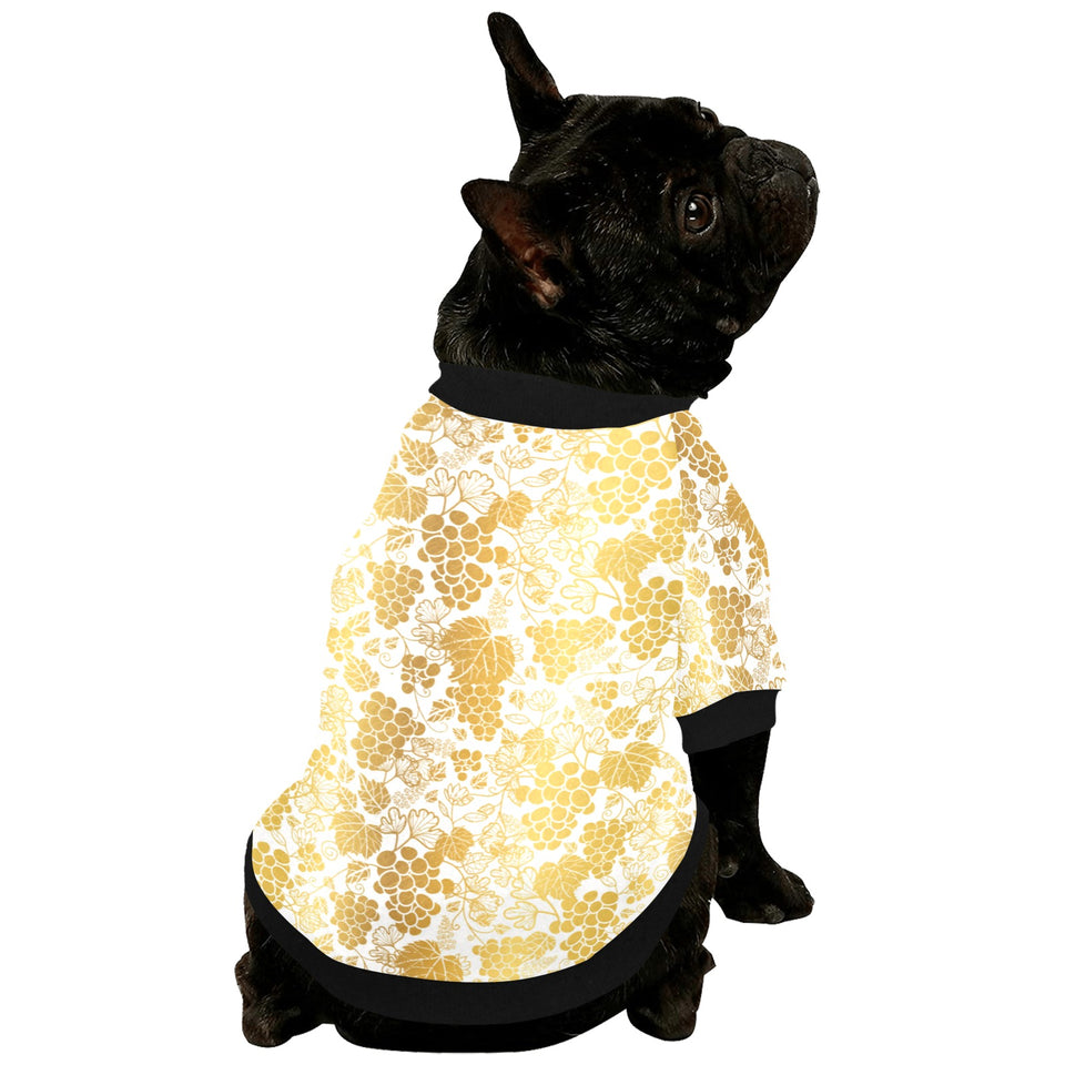 Gold grape pattern All Over Print Pet Dog Round Neck Fuzzy Shirt