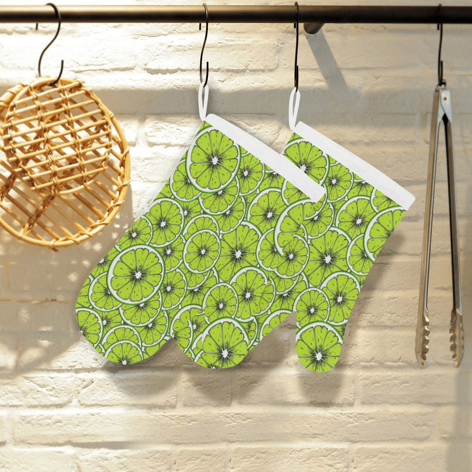 Slices of Lime design pattern Heat Resistant Oven Mitts
