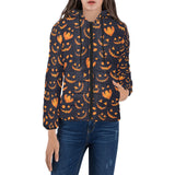 Halloween pattern Pumpkin background Women's Padded Hooded Jacket