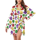 Dice Pattern Print Design 03 Women's Long Sleeve Belted Night Robe
