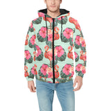 Beautiful flamingo tropical palm leaves hibiscus p Men's Padded Hooded Jacket