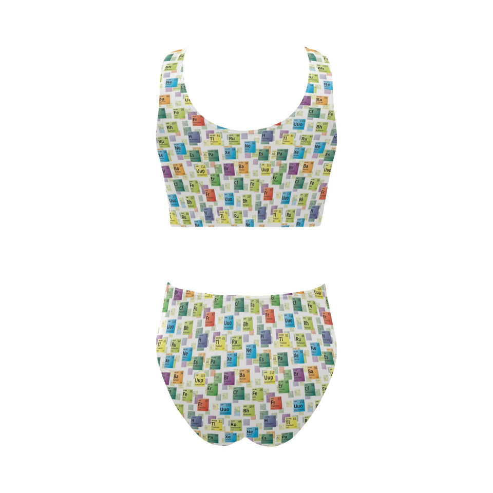 Chemistry Periodic Table Pattern Print Design 05 Chest Bowknot High Waisted Bikini Swimsuit